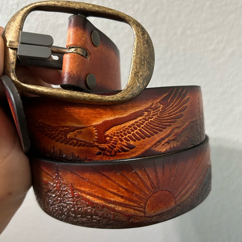 Mens Western Leather 1/2 wide Hand Crafted Cowboy Rodeo Belt Brown Eagle